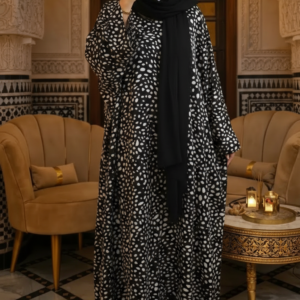 Abaya noire à pois blancs