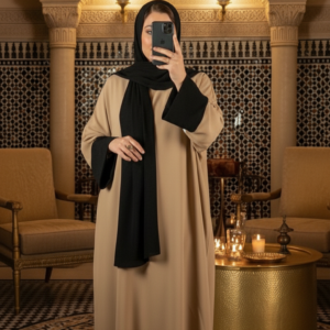 Abaya Orientale Élégante BEIGE ET NOIRE