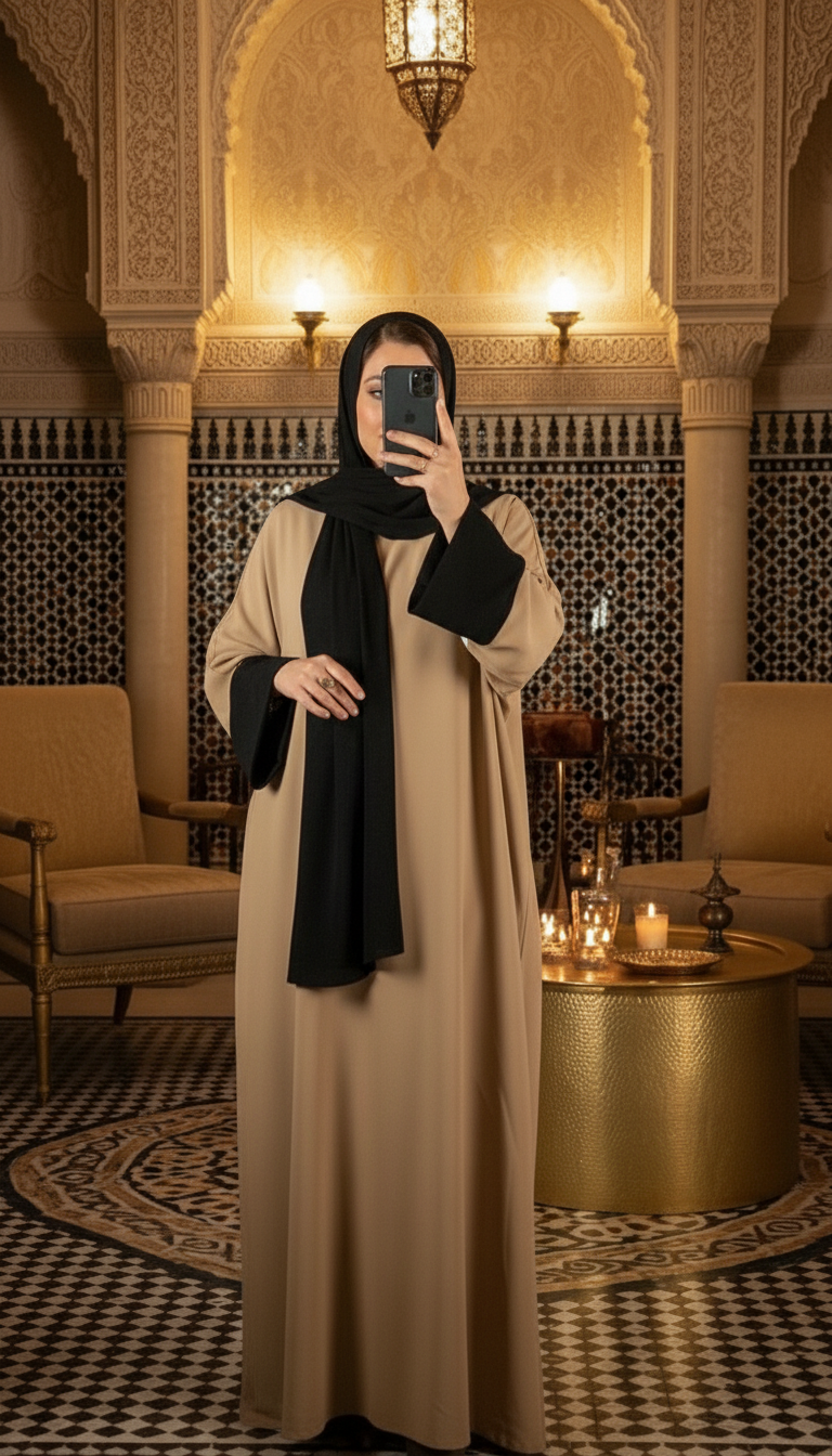 Abaya Orientale Élégante BEIGE ET NOIRE